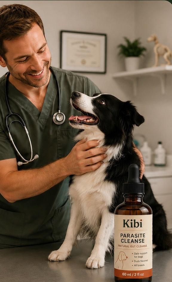 Veterinarian with a dog and Kibi Parasite Cleanse